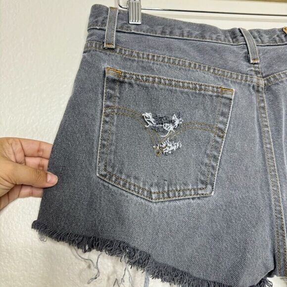 VINTAGE Levis 501 Short Size 33 Charcoal Button Fly Distressed Cut Off Upcycled - Picture 10 of 12